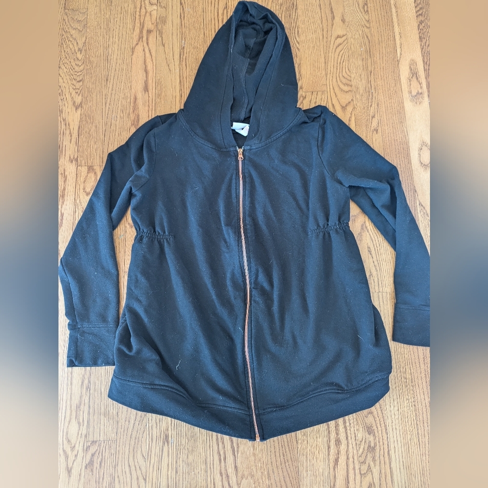 Isabel Maternity By Ingrid & Isabel Black Full Gold Zip Large Hooded Jacket